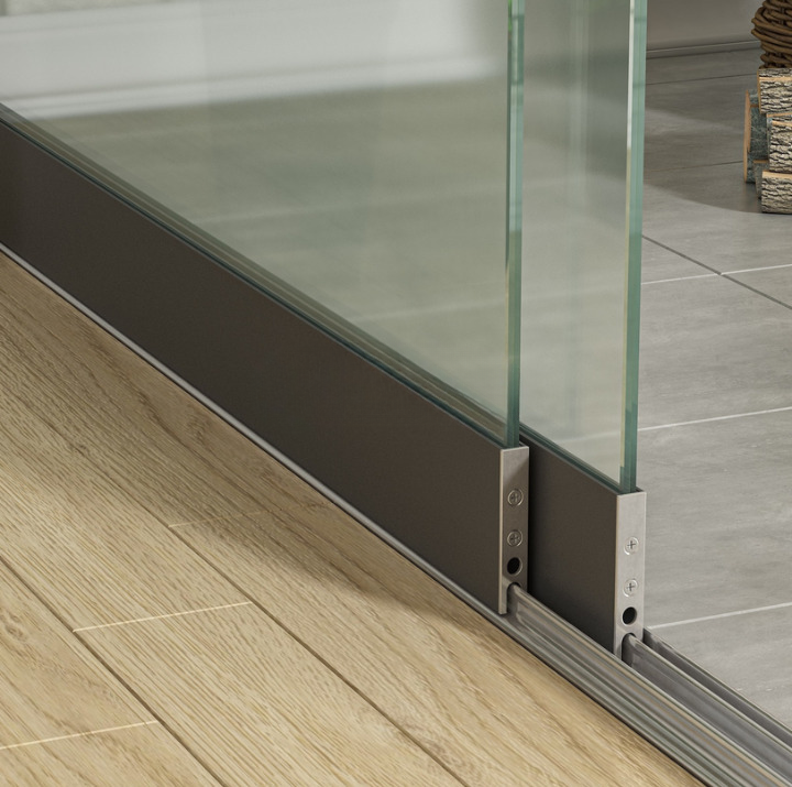 Schienen Glasschiebewand Anthrazit/Schwarz ESG Glas