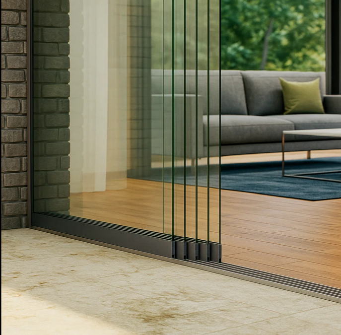 Schienen Glasschiebewand Anthrazit/Schwarz ESG Glas