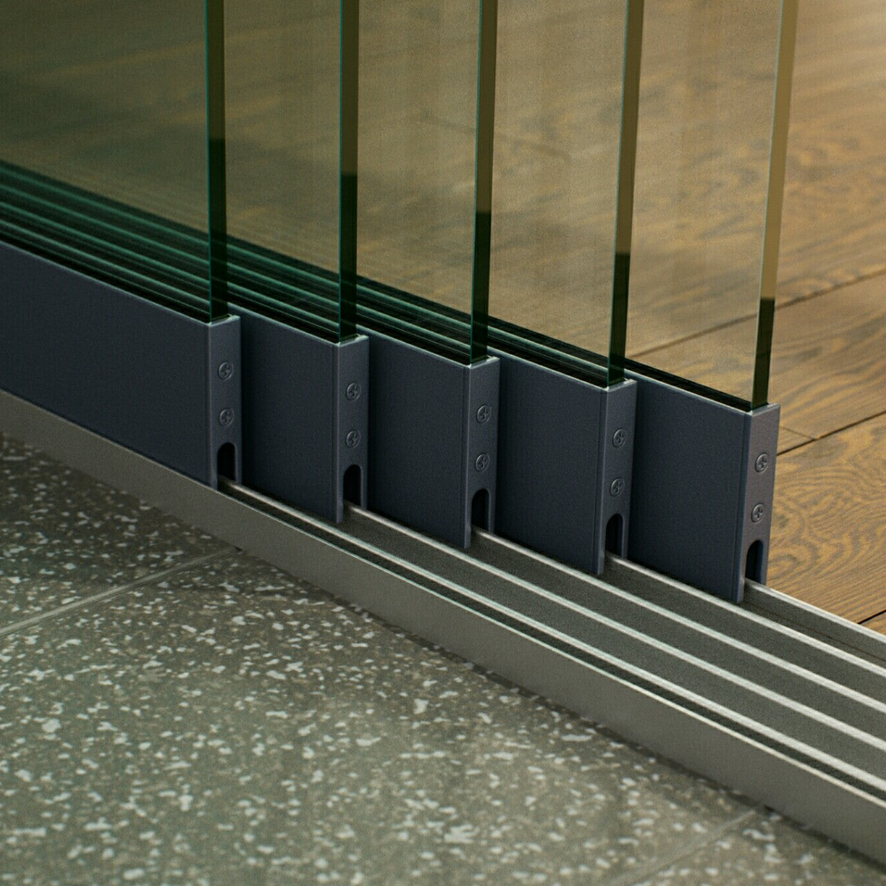 Schienen Glasschiebewand Anthrazit/Schwarz ESG Glas