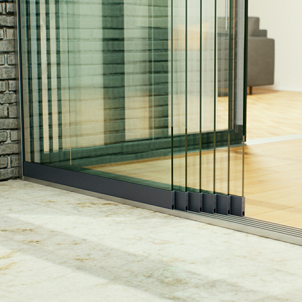 Schienen Glasschiebewand Anthrazit/Schwarz ESG Glas