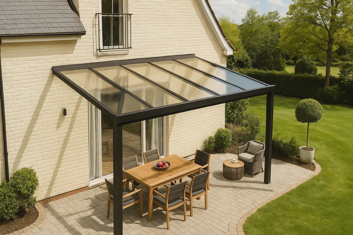 Terrassendach Aluminium 6x3m Anthrazit - Polycarbonat Überdachung mit UV-Schutz