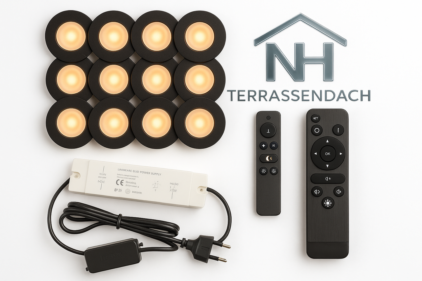 LED-Beleuchtungsset komplett mit NH Terrassendach Logo