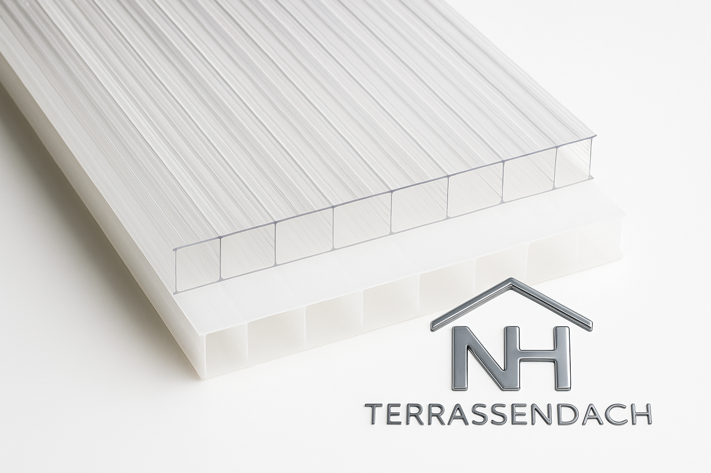Realistische 16mm Polycarbonat-Stegplatten klar und opal mit NH Logo