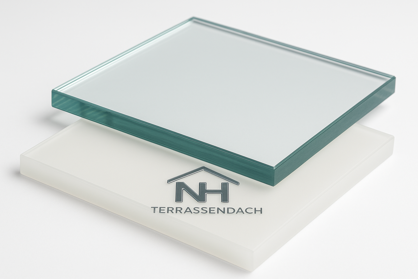 VSG Glas klar und opal mit NH Terrassendach Logo
