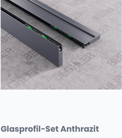 Schienen Glasschiebewand Anthrazit/Schwarz ESG Glas