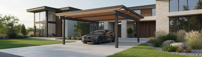 Carport Holz-Metall mit realistischem Hintergrund